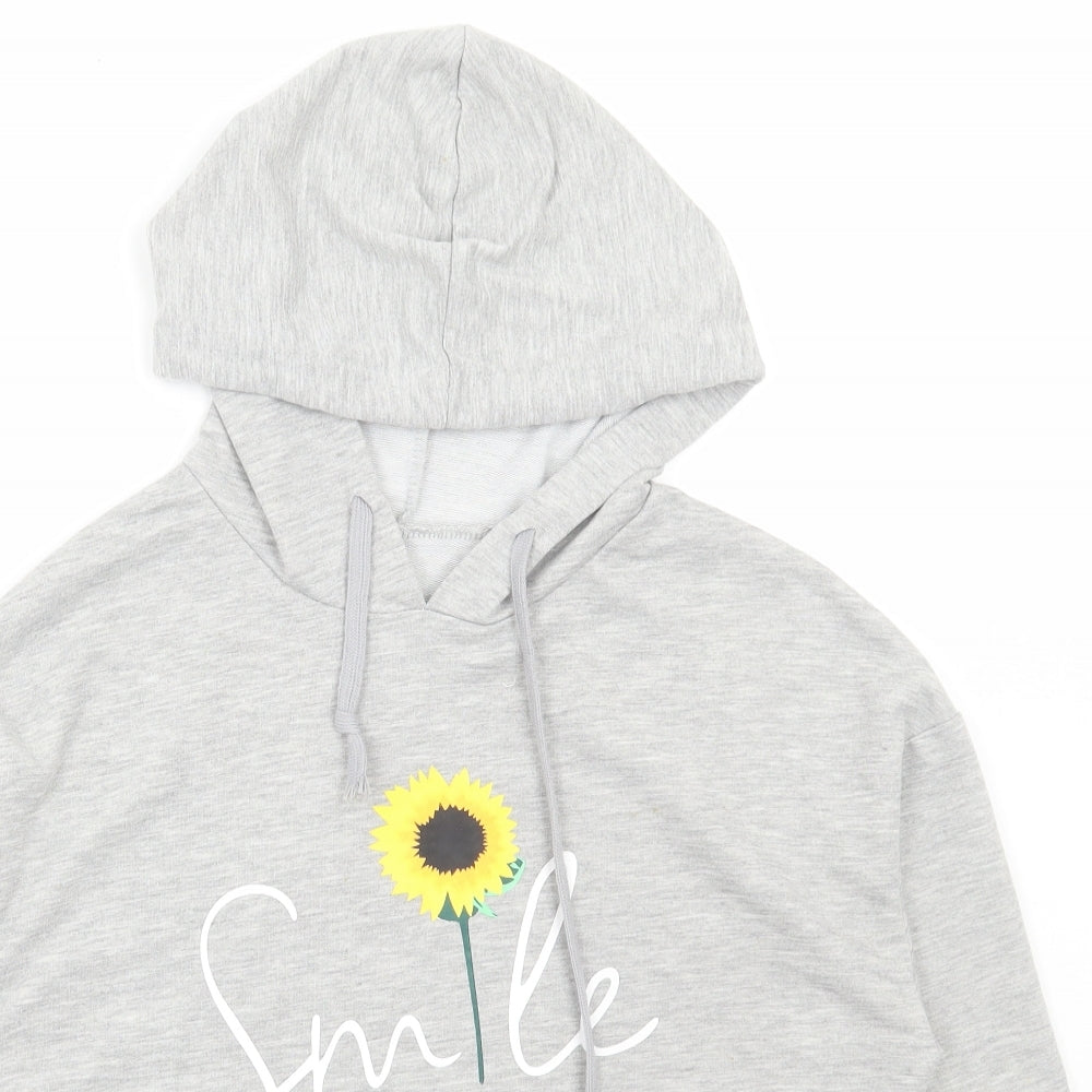SheIn Womens Grey Floral Cotton Pullover Hoodie Size S Pullover - Smile