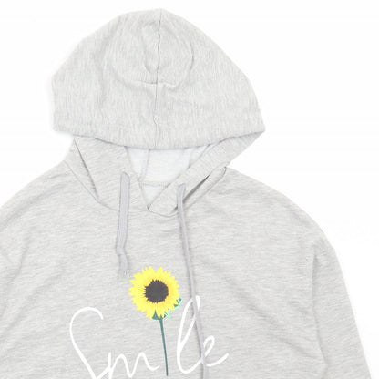 SheIn Womens Grey Floral Cotton Pullover Hoodie Size S Pullover - Smile