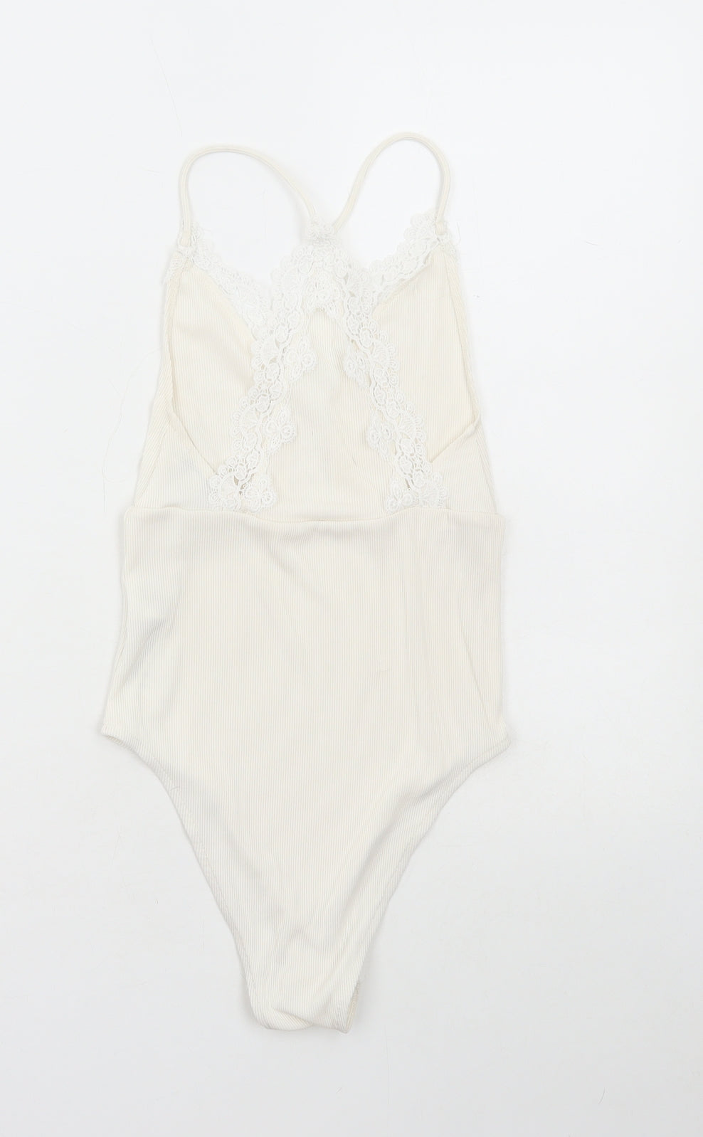 Topshop Womens White Polyester Bodysuit One-Piece Size 6 Snap - Lace Detail