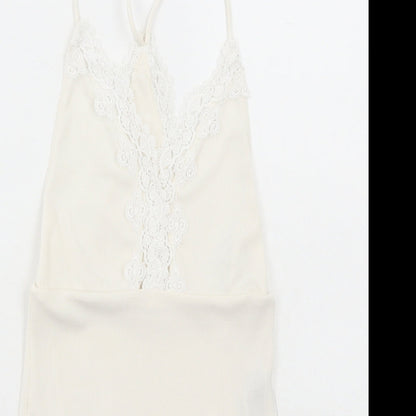Topshop Womens White Polyester Bodysuit One-Piece Size 6 Snap - Lace Detail