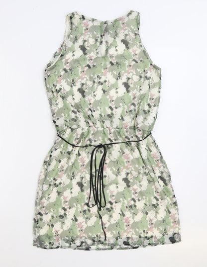 Garcia Womens Green Geometric Polyester Tank Dress Size 10 Boat Neck Button