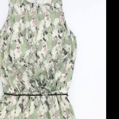 Garcia Womens Green Geometric Polyester Tank Dress Size 10 Boat Neck Button