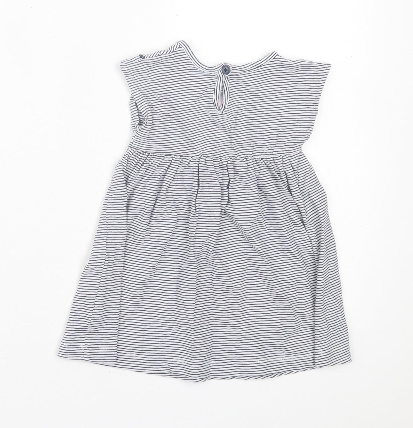 Dunnes Stores Girls White Striped Cotton A-Line Size 12-18 Months Crew Neck Button - Floral Detail