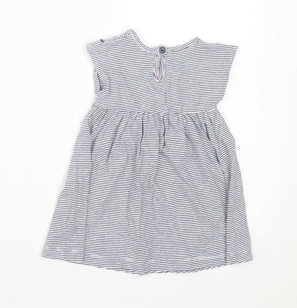 Dunnes Stores Girls White Striped Cotton A-Line Size 12-18 Months Crew Neck Button - Floral Detail