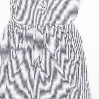 Dunnes Stores Girls White Striped Cotton A-Line Size 12-18 Months Crew Neck Button - Floral Detail