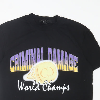Criminal Damage Womens White Cotton Basic T-Shirt Size S Crew Neck - World Champs