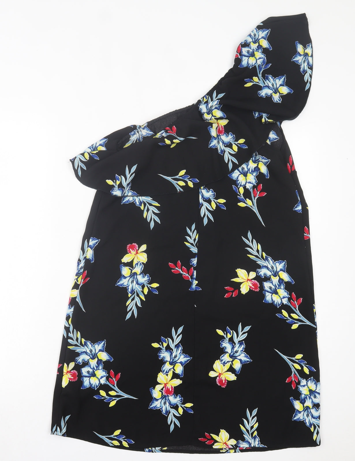 New Look Womens Black Floral Polyester A-Line Size 10 One Shoulder Pullover