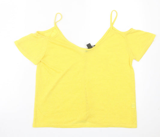 Atmosphere Womens Yellow Polyester Basic T-Shirt Size 8 Scoop Neck - Cold Shoulder