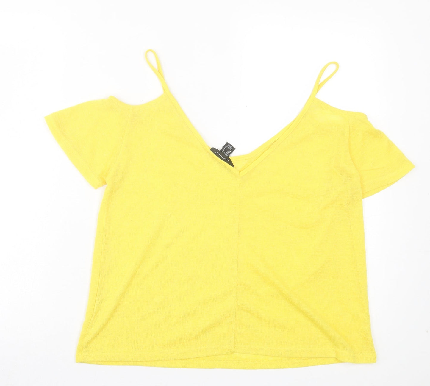 Atmosphere Womens Yellow Polyester Basic T-Shirt Size 8 Scoop Neck - Cold Shoulder