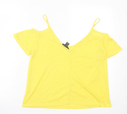 Atmosphere Womens Yellow Polyester Basic T-Shirt Size 8 Scoop Neck - Cold Shoulder