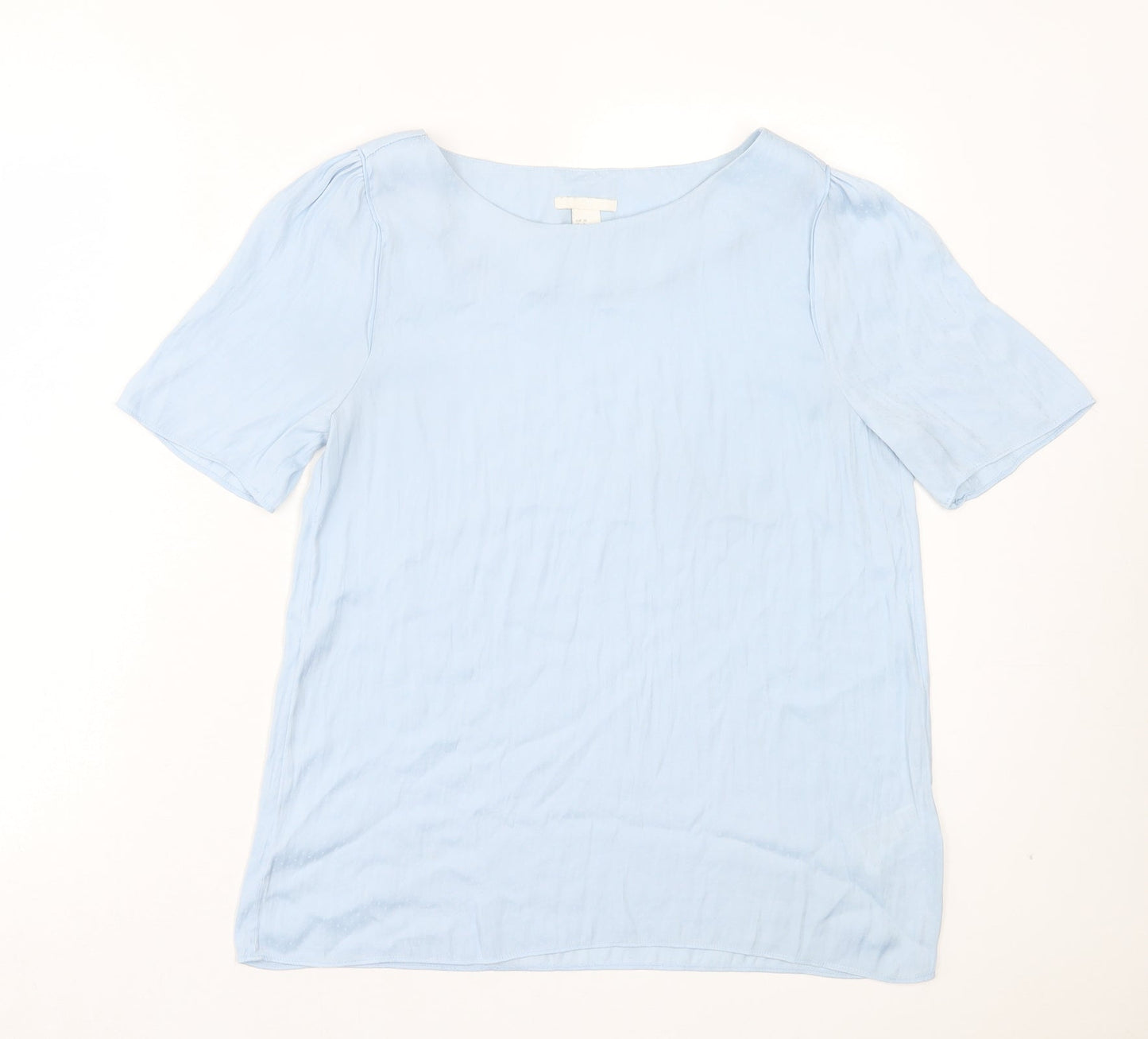 H&M Womens Blue Polka Dot Polyester Basic T-Shirt Size 10 Crew Neck