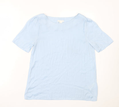 H&M Womens Blue Polka Dot Polyester Basic T-Shirt Size 10 Crew Neck