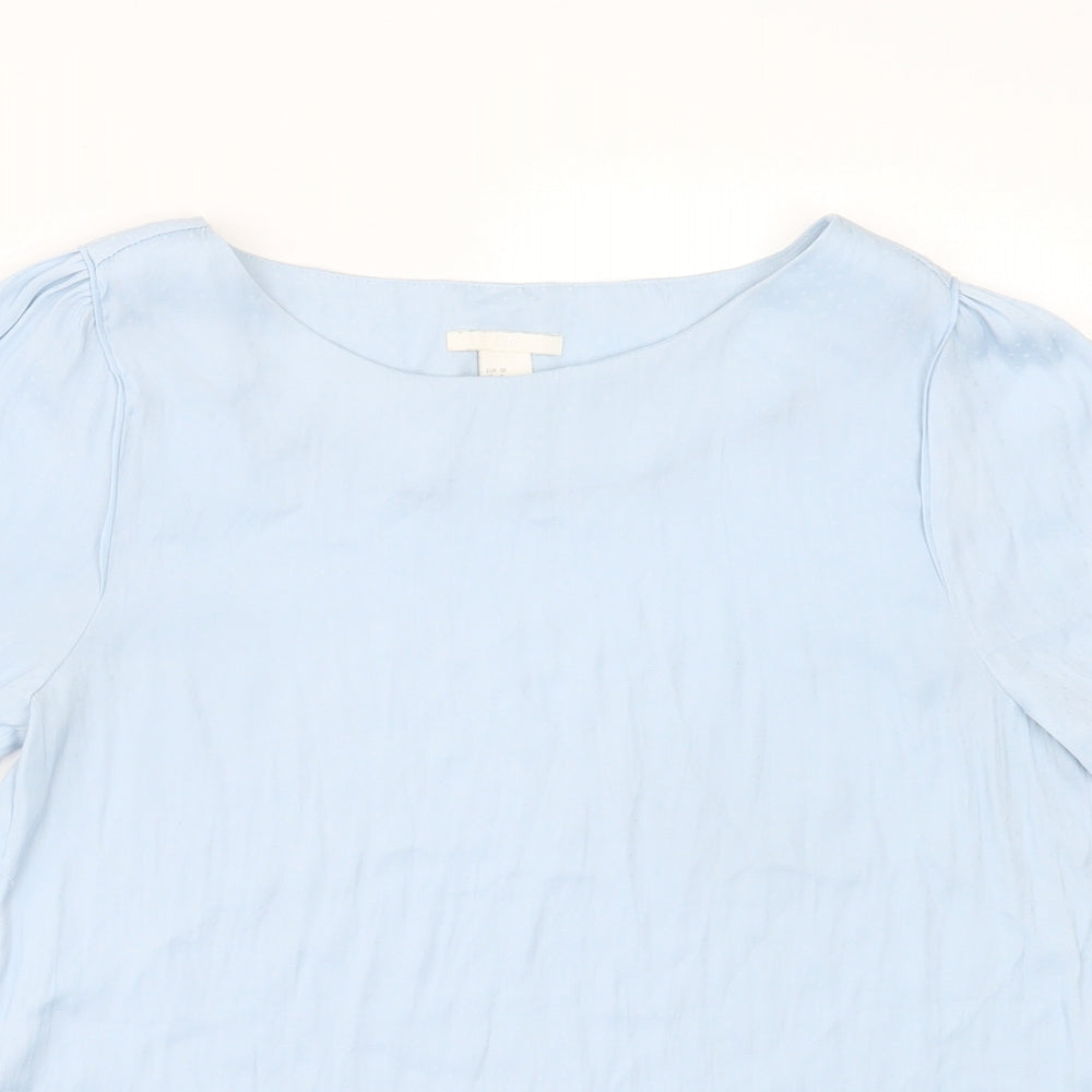 H&M Womens Blue Polka Dot Polyester Basic T-Shirt Size 10 Crew Neck