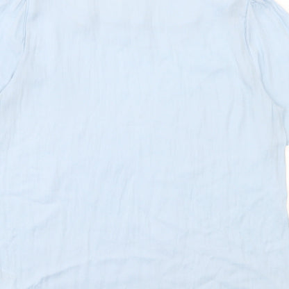 H&M Womens Blue Polka Dot Polyester Basic T-Shirt Size 10 Crew Neck