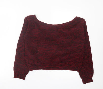 Boohoo Womens Red Boat Neck Acrylic Pullover Jumper Size S