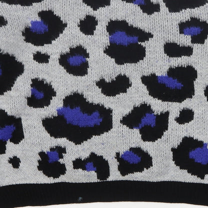 Primark Womens Grey Round Neck Animal Print Acrylic Pullover Jumper Size 10 - Leopard Print