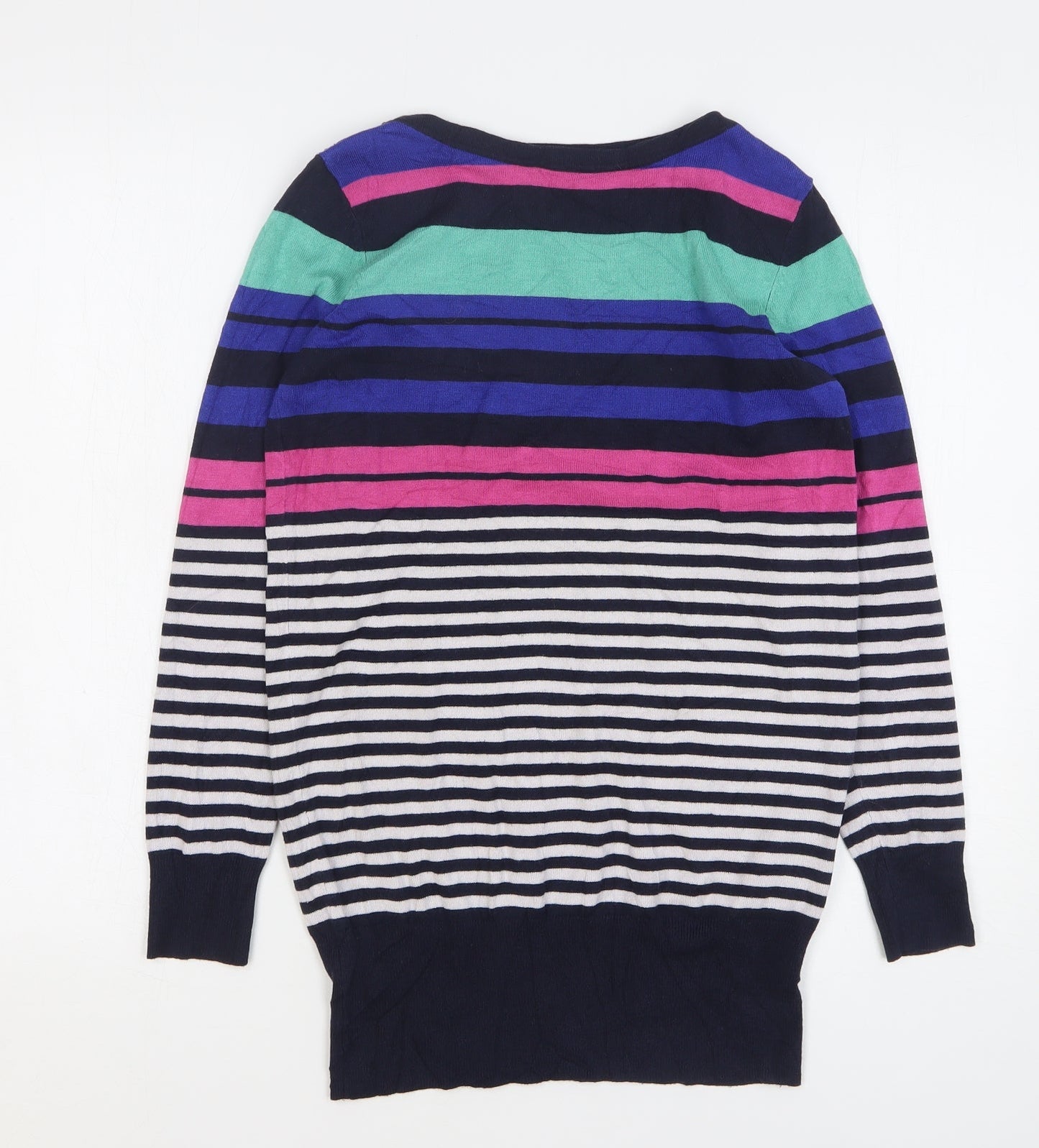 F&F Womens Multicoloured Round Neck Striped Viscose Pullover Jumper Size 10
