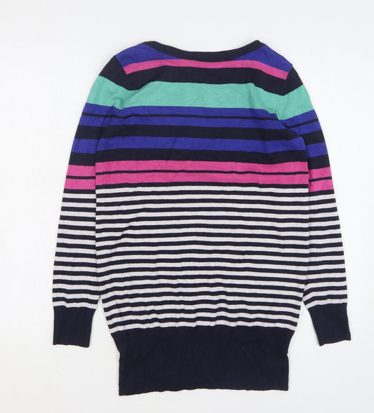 F&F Womens Multicoloured Round Neck Striped Viscose Pullover Jumper Size 10