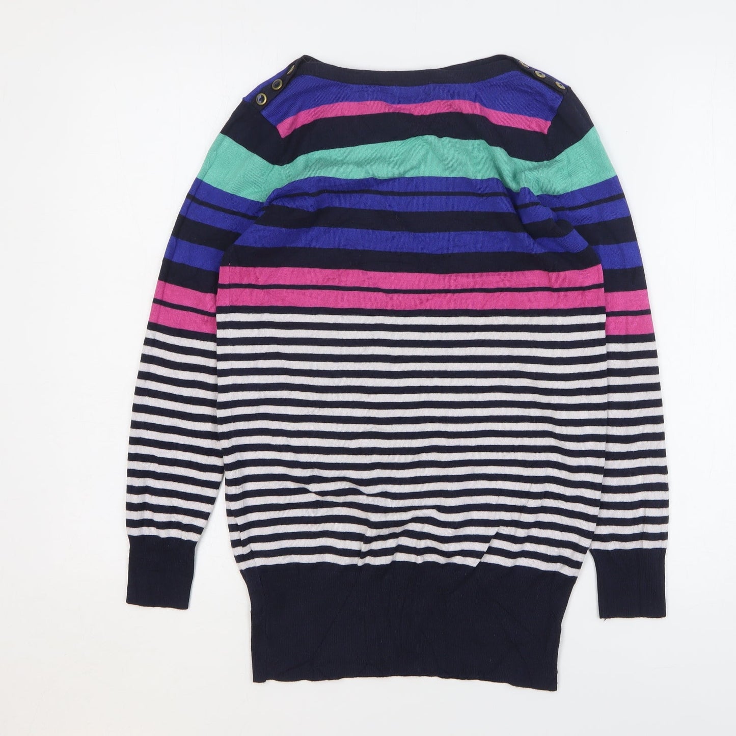 F&F Womens Multicoloured Round Neck Striped Viscose Pullover Jumper Size 10
