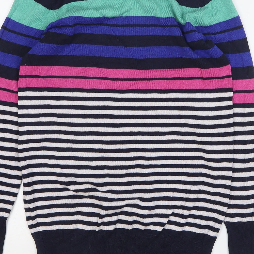 F&F Womens Multicoloured Round Neck Striped Viscose Pullover Jumper Size 10