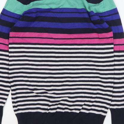 F&F Womens Multicoloured Round Neck Striped Viscose Pullover Jumper Size 10