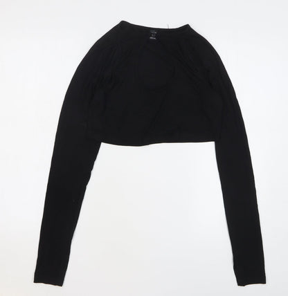 SheIn Womens Black Viscose Cropped T-Shirt Size 12 Round Neck