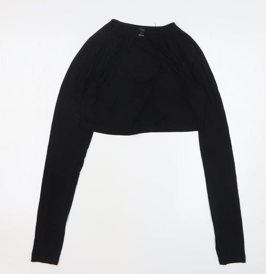 SheIn Womens Black Viscose Cropped T-Shirt Size 12 Round Neck