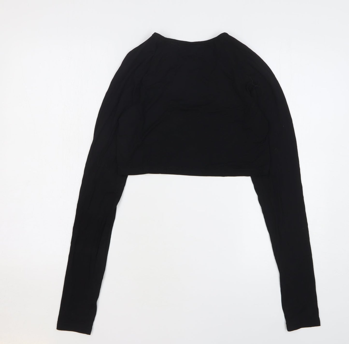 SheIn Womens Black Viscose Cropped T-Shirt Size 12 Round Neck