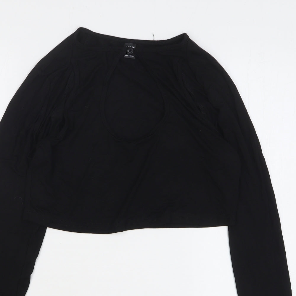 SheIn Womens Black Viscose Cropped T-Shirt Size 12 Round Neck