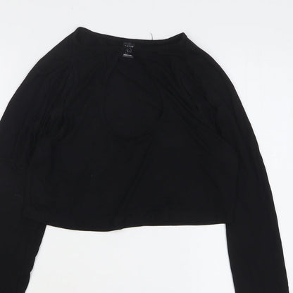 SheIn Womens Black Viscose Cropped T-Shirt Size 12 Round Neck
