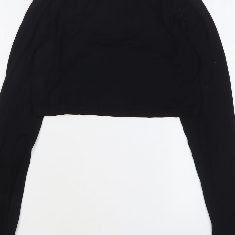 SheIn Womens Black Viscose Cropped T-Shirt Size 12 Round Neck
