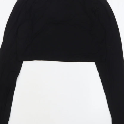 SheIn Womens Black Viscose Cropped T-Shirt Size 12 Round Neck