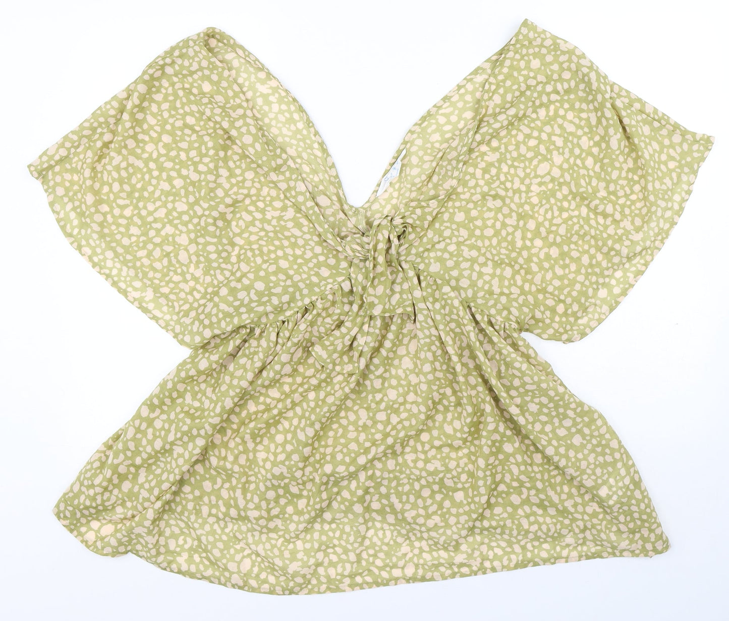 Primark Womens Green Geometric Polyester Basic Blouse Size S V-Neck