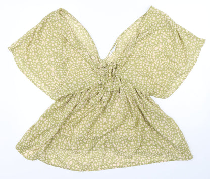 Primark Womens Green Geometric Polyester Basic Blouse Size S V-Neck