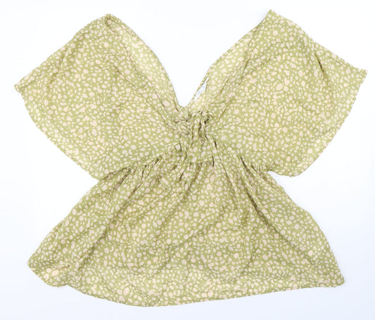 Primark Womens Green Geometric Polyester Basic Blouse Size S V-Neck