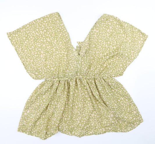 Primark Womens Green Geometric Polyester Basic Blouse Size S V-Neck