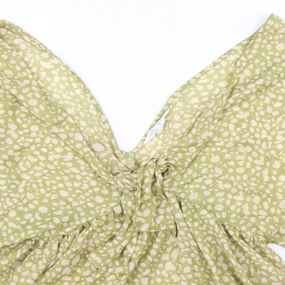 Primark Womens Green Geometric Polyester Basic Blouse Size S V-Neck