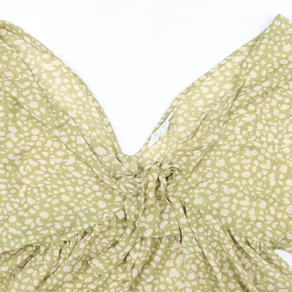 Primark Womens Green Geometric Polyester Basic Blouse Size S V-Neck