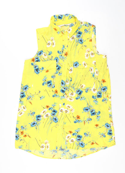 TU Womens Yellow Floral Viscose Camisole Button-Up Size 14 Collared - Flowers