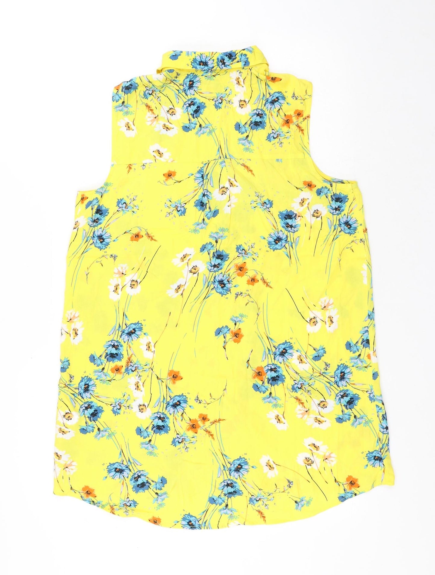 TU Womens Yellow Floral Viscose Camisole Button-Up Size 14 Collared - Flowers