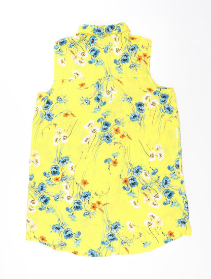 TU Womens Yellow Floral Viscose Camisole Button-Up Size 14 Collared - Flowers