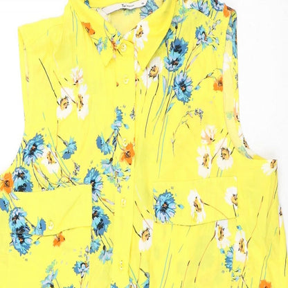 TU Womens Yellow Floral Viscose Camisole Button-Up Size 14 Collared - Flowers