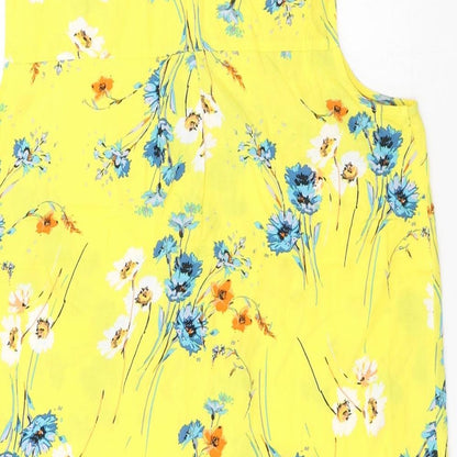 TU Womens Yellow Floral Viscose Camisole Button-Up Size 14 Collared - Flowers