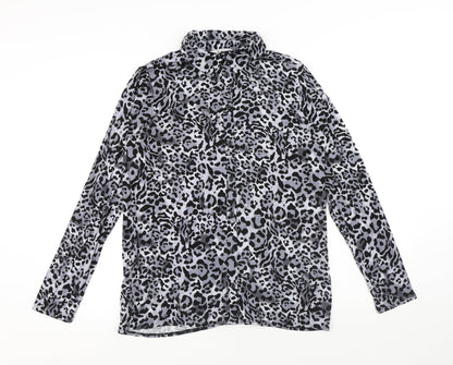 TU Womens Grey Animal Print Viscose Basic Button-Up Size 12 Collared - Leopard Print