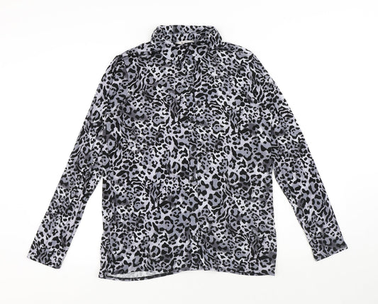 TU Womens Grey Animal Print Viscose Basic Button-Up Size 12 Collared - Leopard Print