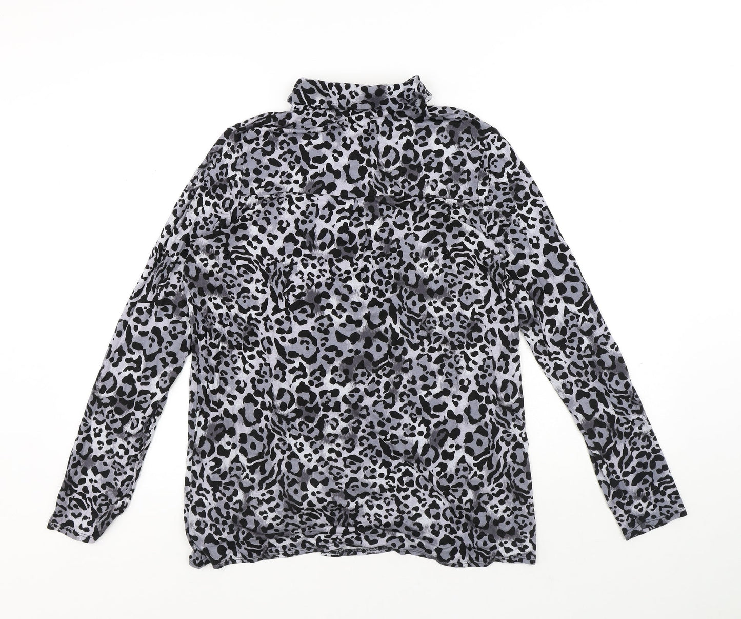 TU Womens Grey Animal Print Viscose Basic Button-Up Size 12 Collared - Leopard Print