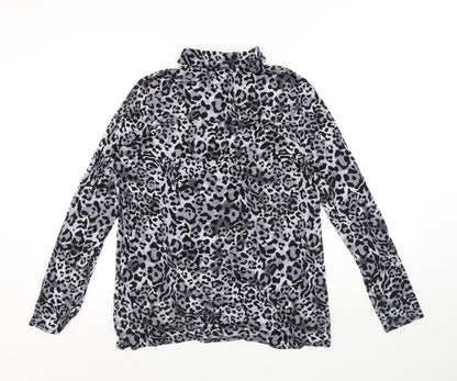 TU Womens Grey Animal Print Viscose Basic Button-Up Size 12 Collared - Leopard Print