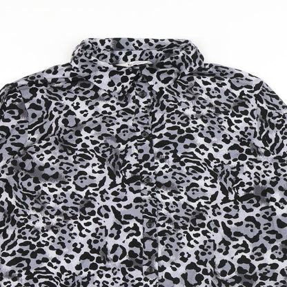 TU Womens Grey Animal Print Viscose Basic Button-Up Size 12 Collared - Leopard Print