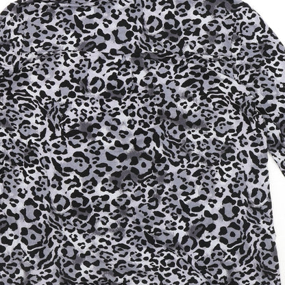 TU Womens Grey Animal Print Viscose Basic Button-Up Size 12 Collared - Leopard Print