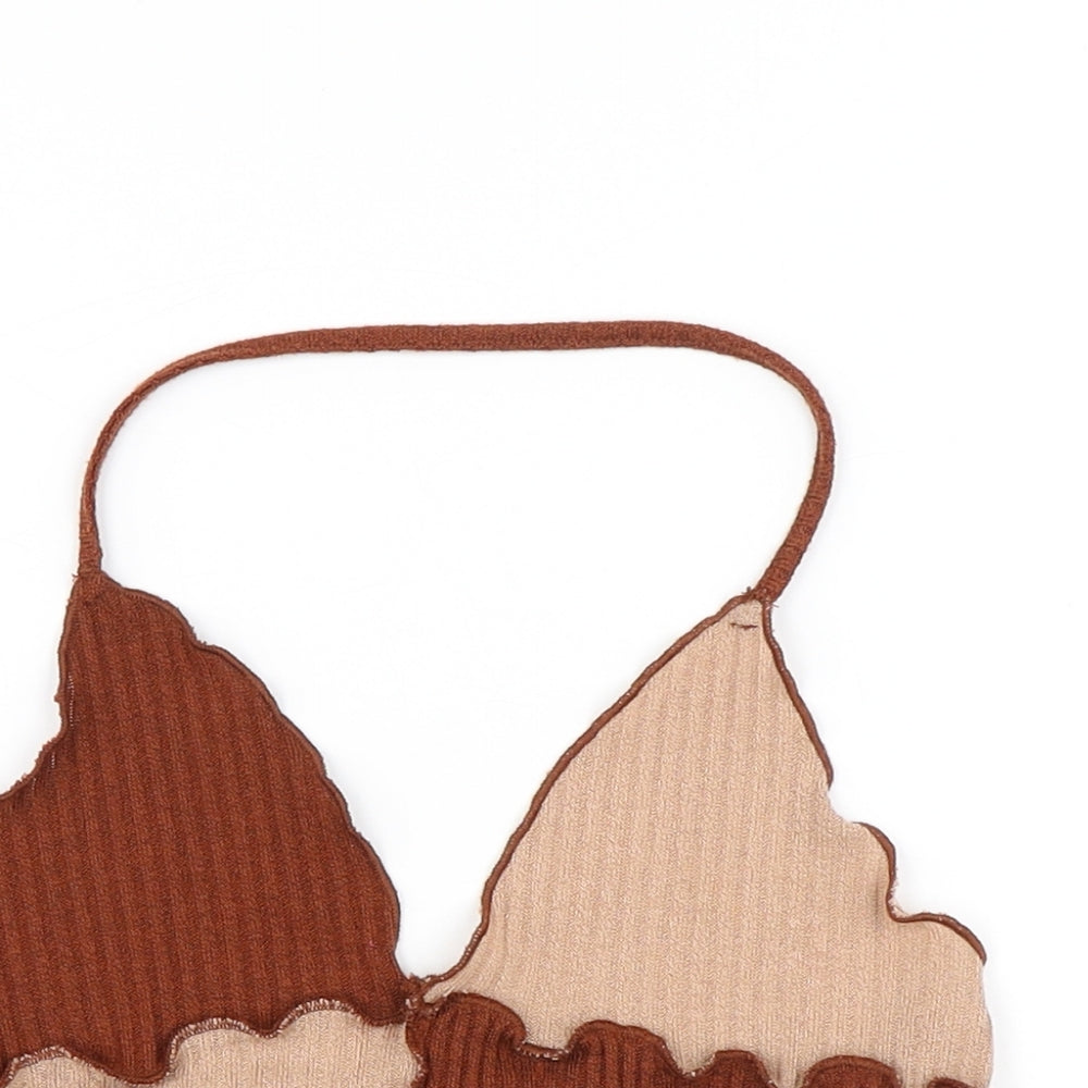 SheIn Womens Brown Colourblock Polyester Cropped Tank Size M V-Neck